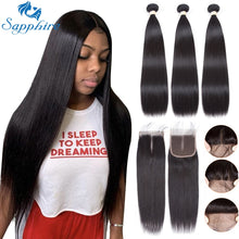 Load image into Gallery viewer, Straight Bundles With Closure Brazilian Hair Weave Hair Extension
