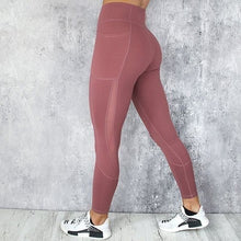 Load image into Gallery viewer, Pocket Solid Colours High Waist Mesh Sport Fitness Yoga Training Running Pants Leggings Sportswear Women