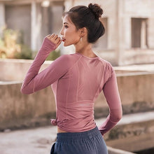 Load image into Gallery viewer, Women's Sports Wear For Fitness Running Jogging, Seamless Long Sleeve Gym Sports Yoga Top, Female Workout Top T-shirt