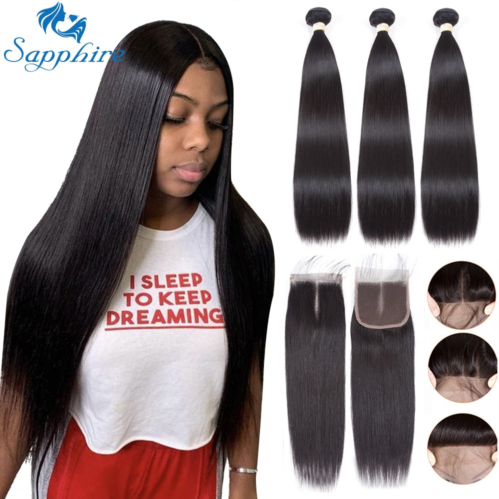 Straight Bundles With Closure Brazilian Hair Weave Hair Extension