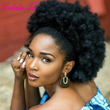 Load image into Gallery viewer, High Puff Afro Curly Wig Ponytail Drawstring, Short Afro Kinky Pony Tail, Clip on Synthetic Kinky Curly Hair Bun
