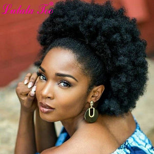 High Puff Afro Curly Wig Ponytail Drawstring, Short Afro Kinky Pony Tail, Clip on Synthetic Kinky Curly Hair Bun