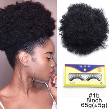 Load image into Gallery viewer, High Puff Afro Curly Wig Ponytail Drawstring, Short Afro Kinky Pony Tail, Clip on Synthetic Kinky Curly Hair Bun
