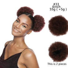 Load image into Gallery viewer, High Puff Afro Curly Wig Ponytail Drawstring, Short Afro Kinky Pony Tail, Clip on Synthetic Kinky Curly Hair Bun
