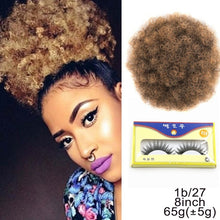 Load image into Gallery viewer, High Puff Afro Curly Wig Ponytail Drawstring, Short Afro Kinky Pony Tail, Clip on Synthetic Kinky Curly Hair Bun
