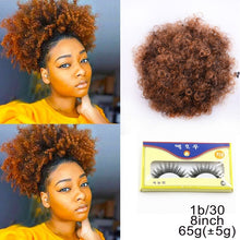 Load image into Gallery viewer, High Puff Afro Curly Wig Ponytail Drawstring, Short Afro Kinky Pony Tail, Clip on Synthetic Kinky Curly Hair Bun
