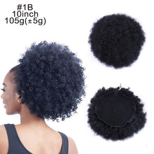 Load image into Gallery viewer, High Puff Afro Curly Wig Ponytail Drawstring, Short Afro Kinky Pony Tail, Clip on Synthetic Kinky Curly Hair Bun
