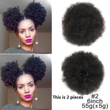 Load image into Gallery viewer, High Puff Afro Curly Wig Ponytail Drawstring, Short Afro Kinky Pony Tail, Clip on Synthetic Kinky Curly Hair Bun
