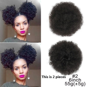 High Puff Afro Curly Wig Ponytail Drawstring, Short Afro Kinky Pony Tail, Clip on Synthetic Kinky Curly Hair Bun