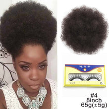 Load image into Gallery viewer, High Puff Afro Curly Wig Ponytail Drawstring, Short Afro Kinky Pony Tail, Clip on Synthetic Kinky Curly Hair Bun
