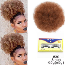 Load image into Gallery viewer, High Puff Afro Curly Wig Ponytail Drawstring, Short Afro Kinky Pony Tail, Clip on Synthetic Kinky Curly Hair Bun
