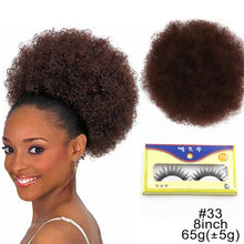 Load image into Gallery viewer, High Puff Afro Curly Wig Ponytail Drawstring, Short Afro Kinky Pony Tail, Clip on Synthetic Kinky Curly Hair Bun
