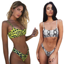 Load image into Gallery viewer, Faux Snakeskin Bikini Women Swimwear, Leopard Bikinis Women Swimwear
