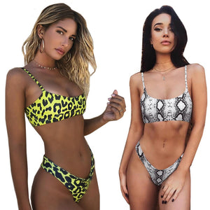 Faux Snakeskin Bikini Women Swimwear, Leopard Bikinis Women Swimwear