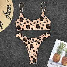 Load image into Gallery viewer, Faux Snakeskin Bikini Women Swimwear, Leopard Bikinis Women Swimwear
