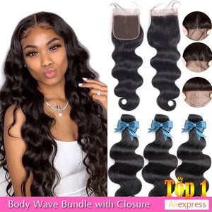 Brazilian Hair Body Wave 3 Bundles With Closure Human Hair Bundles With Closure Lace Closure Remy Human Hair Extension