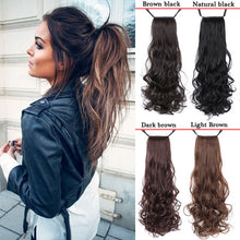 Load image into Gallery viewer, Long Ponytail Synthetic Hairpiece, Wrap on Clip Hair Extensions, Wavy Pony Tail Brown Black
