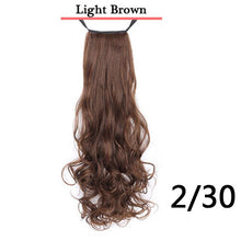 Load image into Gallery viewer, Long Ponytail Synthetic Hairpiece, Wrap on Clip Hair Extensions, Wavy Pony Tail Brown Black
