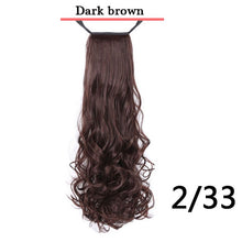 Load image into Gallery viewer, Long Ponytail Synthetic Hairpiece, Wrap on Clip Hair Extensions, Wavy Pony Tail Brown Black
