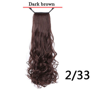 Long Ponytail Synthetic Hairpiece, Wrap on Clip Hair Extensions, Wavy Pony Tail Brown Black