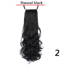 Load image into Gallery viewer, Long Ponytail Synthetic Hairpiece, Wrap on Clip Hair Extensions, Wavy Pony Tail Brown Black
