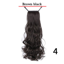 Load image into Gallery viewer, Long Ponytail Synthetic Hairpiece, Wrap on Clip Hair Extensions, Wavy Pony Tail Brown Black
