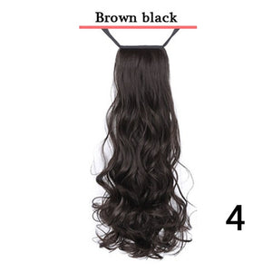 Long Ponytail Synthetic Hairpiece, Wrap on Clip Hair Extensions, Wavy Pony Tail Brown Black