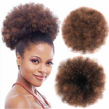 Load image into Gallery viewer, Puff Afro Curly Wig Drawstring Ponytail, Short Afro Kinky Pony Tail Clip on, African Synthetic Hair Bun Hair Pieces
