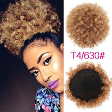 Load image into Gallery viewer, High Puff Afro Curly Wig Ponytail Drawstring, Short Afro Kinky Pony Tail Clip on, Synthetic Curly Hair Bun Made of Kanekalon
