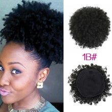 Load image into Gallery viewer, High Puff Afro Curly Wig Ponytail Drawstring, Short Afro Kinky Pony Tail Clip on, Synthetic Curly Hair Bun Made of Kanekalon
