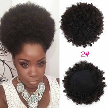 Load image into Gallery viewer, High Puff Afro Curly Wig Ponytail Drawstring, Short Afro Kinky Pony Tail Clip on, Synthetic Curly Hair Bun Made of Kanekalon
