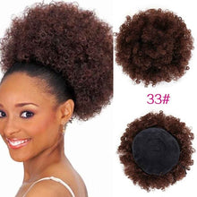 Load image into Gallery viewer, High Puff Afro Curly Wig Ponytail Drawstring, Short Afro Kinky Pony Tail Clip on, Synthetic Curly Hair Bun Made of Kanekalon
