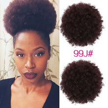 Load image into Gallery viewer, High Puff Afro Curly Wig Ponytail Drawstring, Short Afro Kinky Pony Tail Clip on, Synthetic Curly Hair Bun Made of Kanekalon
