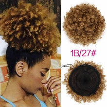 Load image into Gallery viewer, High Puff Afro Curly Wig Ponytail Drawstring, Short Afro Kinky Pony Tail Clip on, Synthetic Curly Hair Bun Made of Kanekalon
