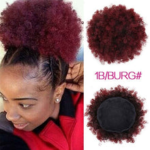 Load image into Gallery viewer, High Puff Afro Curly Wig Ponytail Drawstring, Short Afro Kinky Pony Tail Clip on, Synthetic Curly Hair Bun Made of Kanekalon
